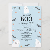 Modern Blue Halloween Little Boo 1st Birthday