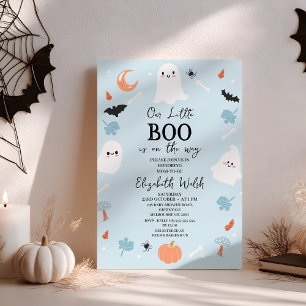Modern Blue Halloween Little Boo Baby Shower Invitation
