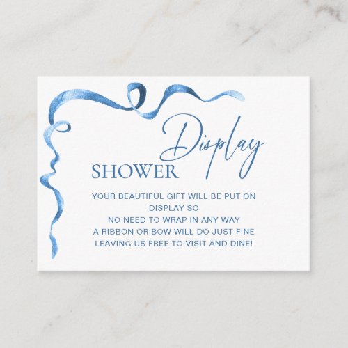 Modern Blue Hand Drawn Bow Bridal Shower Display Enclosure Card