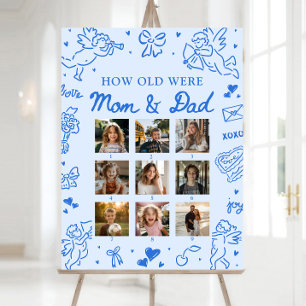 Modern Blue Hand Drawn How Old Were Mom & Dad Sign