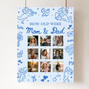 Modern Blue Hand Drawn How Old Were Mom & Dad Sign