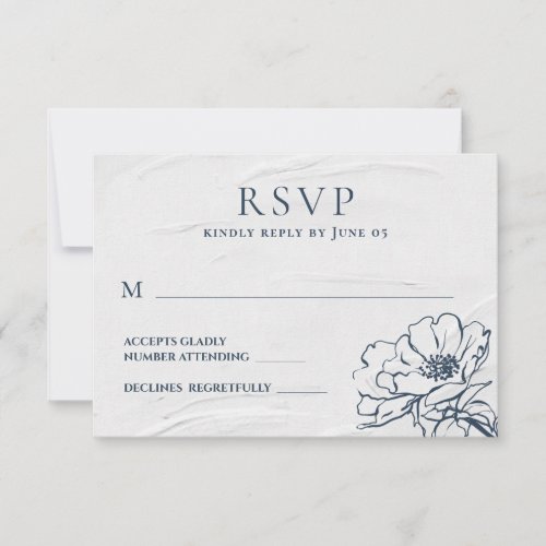 Modern Blue Hand_drawn Rose Simple Wedding RSVP Card