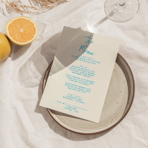 Modern Blue Hand_Written Retro Trendy Wedding Menu