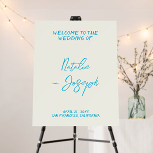 Modern Blue Hand-Written Retro Wedding Welcome  Foam Board