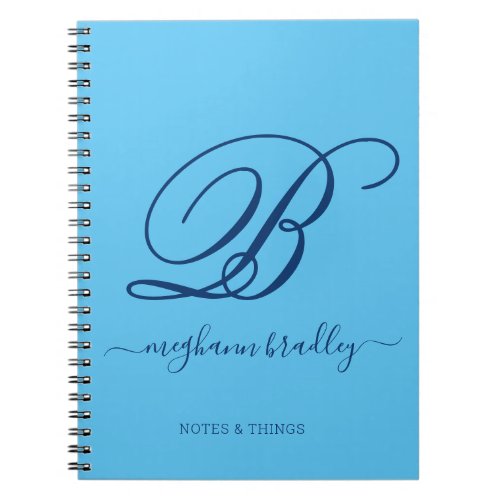 Modern Blue Handwritten Name Monogram Notebook