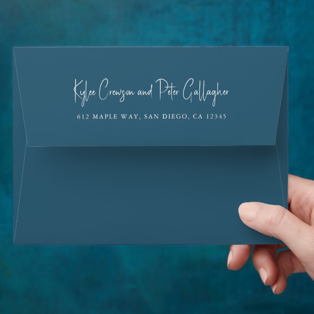 Modern Blue Handwritten Script Elegant Wedding Envelope (Hand)