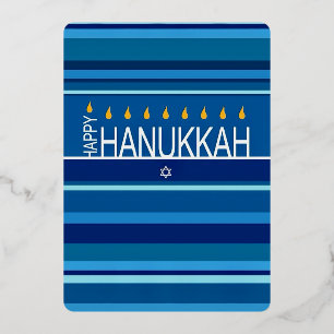 Modern Blue Hanukkah Party Foil Invitation
