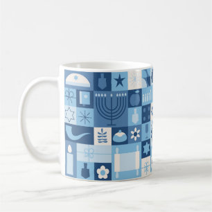 Modern Blue Hanukkah Symbols Mug