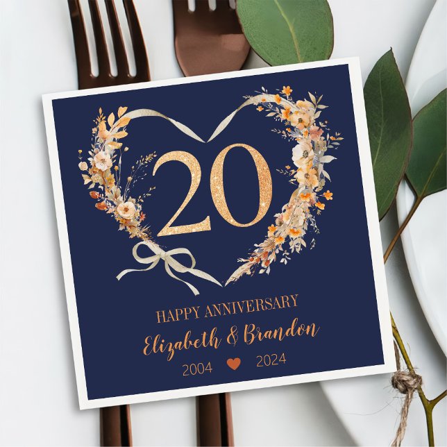 Modern Blue Happy 20th Anniversary Wedding Napkins (Creator Uploaded)
