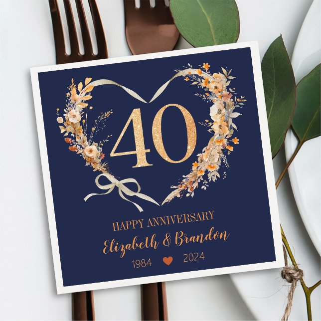 Modern Blue Happy 40th Anniversary Wedding Napkins (Creator Uploaded)