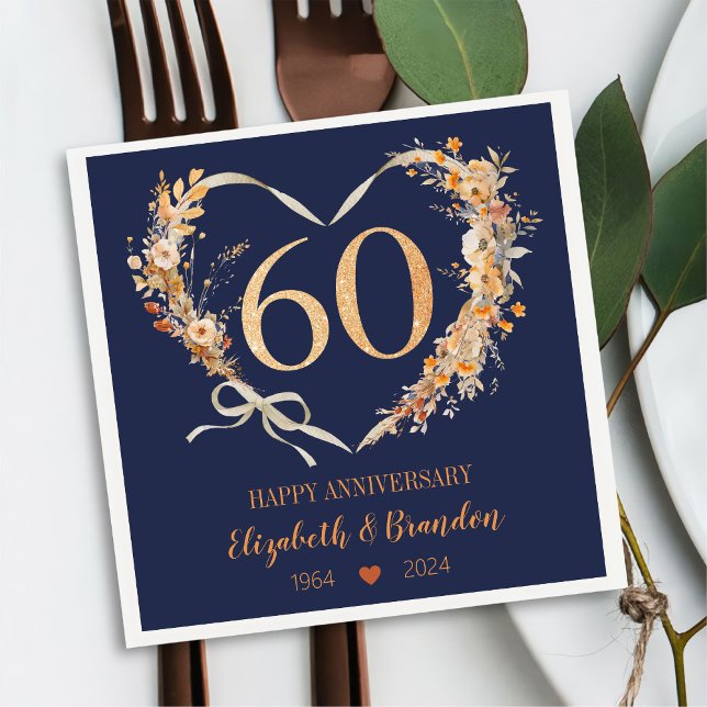 Modern Blue Happy 60th Anniversary Wedding Napkins (Creator Uploaded)