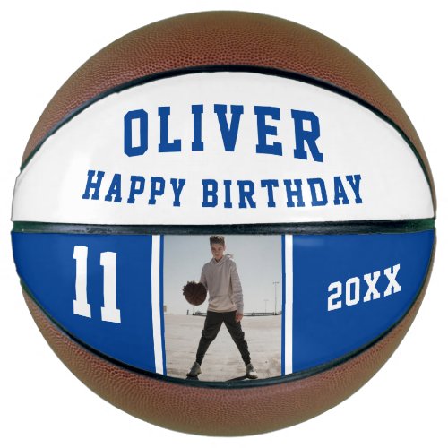 Modern Blue Happy Birthday Photo Basketball