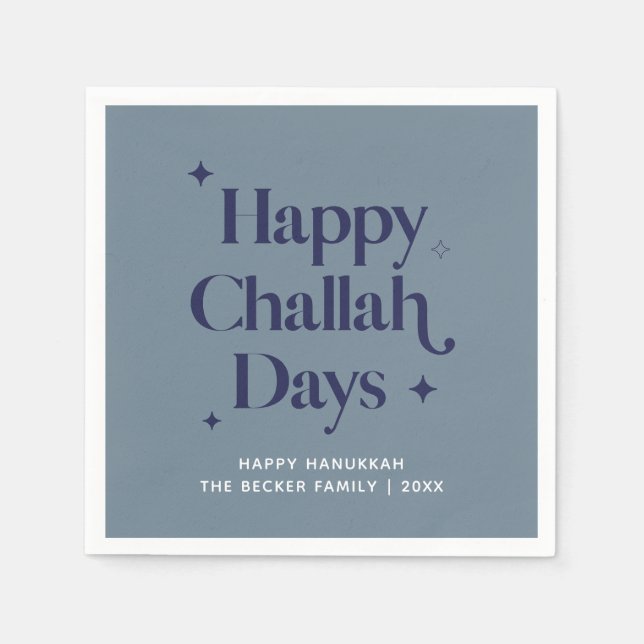 Modern Blue Happy Challah Days Hanukkah  Napkins (Front)