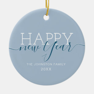 Modern blue Happy new Year Ceramic Ornament