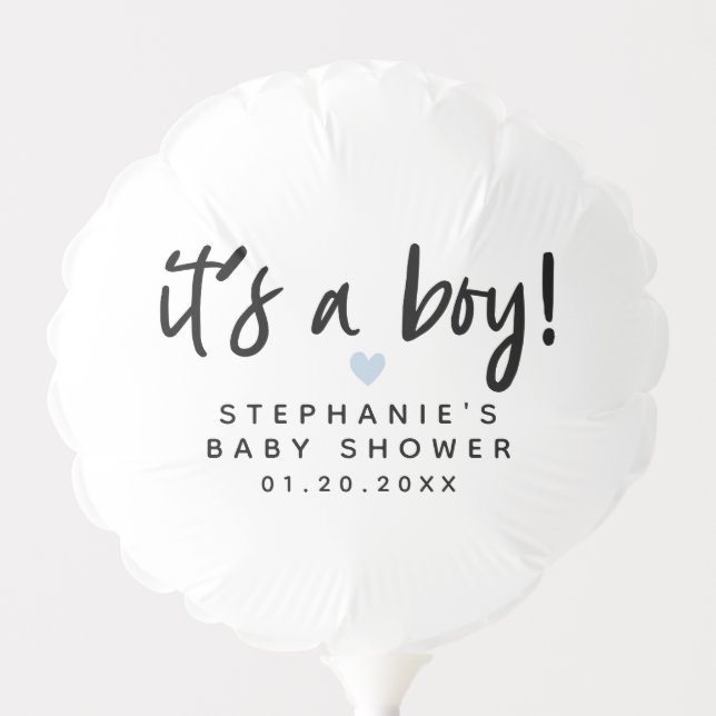 Modern Blue Heart Baby Shower Balloon (Front)