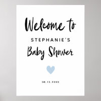 Modern Blue Heart Baby Shower Welcome Sign
