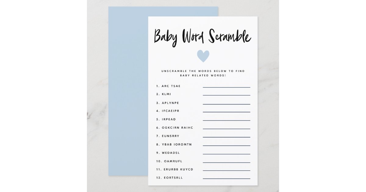 Modern Blue Heart Baby Word Scramble Game | Zazzle