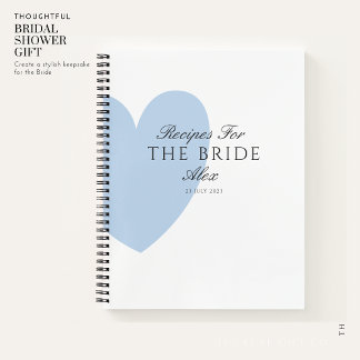 Modern Blue Heart Bridal Shower Keepsake Recipe Notebook