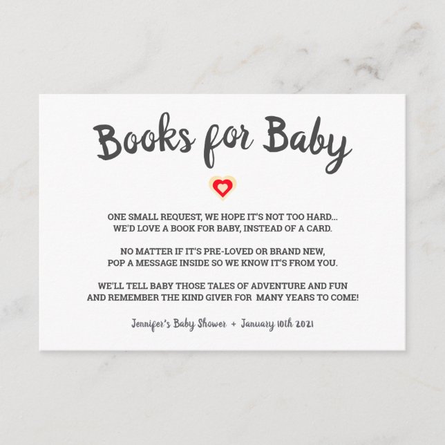 Modern Blue Heart Bring A Book Baby Shower Enclosure Card (Front)