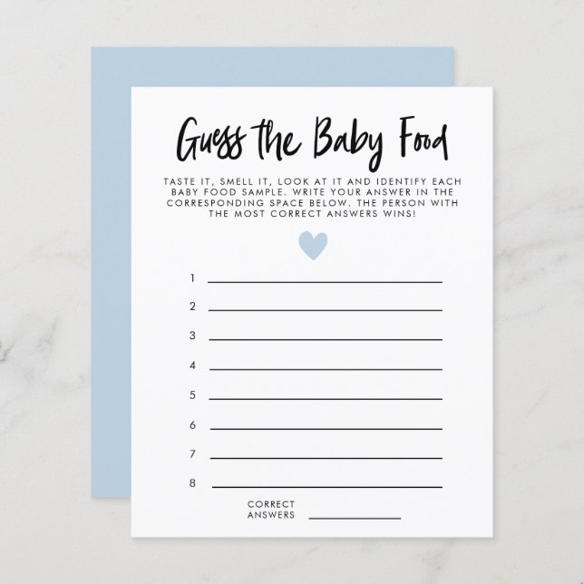 Modern Blue Heart Guess The Baby Food Shower Game (Front/Back)