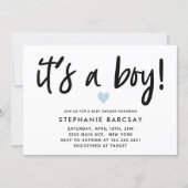 Modern Blue Heart Its A Boy Baby Shower Invitation (Front)