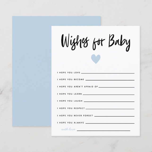 Modern Blue Heart Shower Wishes for Baby  (Front/Back)