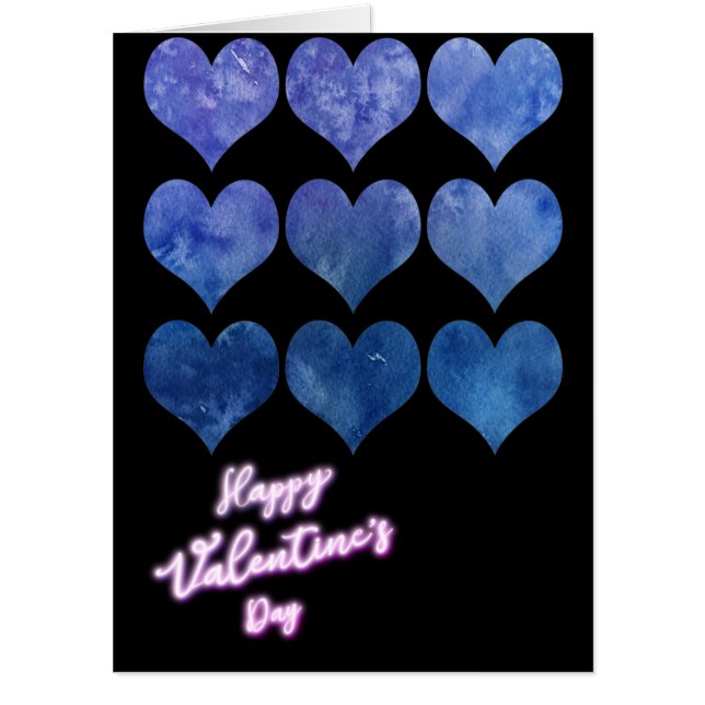 Modern Blue Heart Valentine's Day Holiday Card (Front)