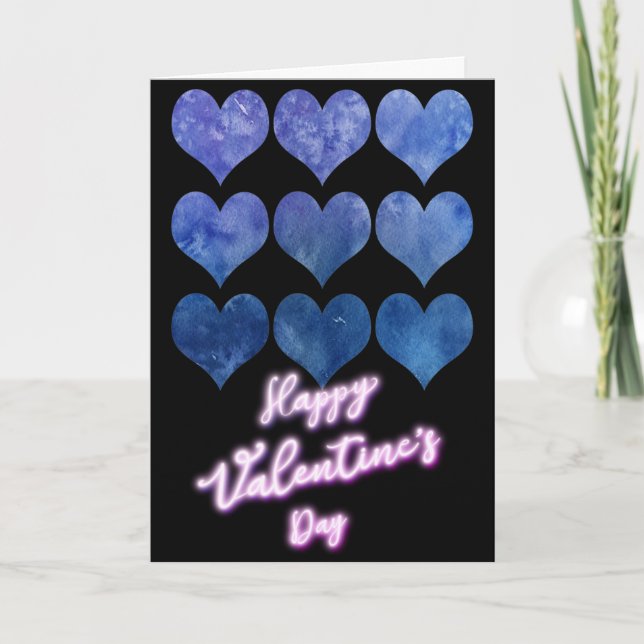 Modern Blue Heart Valentine's Day Holiday Card (Front)