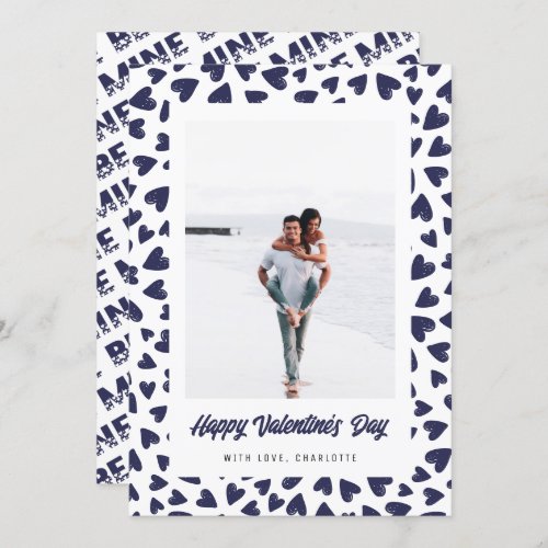Modern Blue Hearts Be Mine Photo Valentines Day Holiday Card