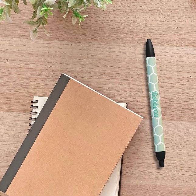 Modern Blue Hexagon Geometric Pattern Monogram Pen (Creator Uploaded)