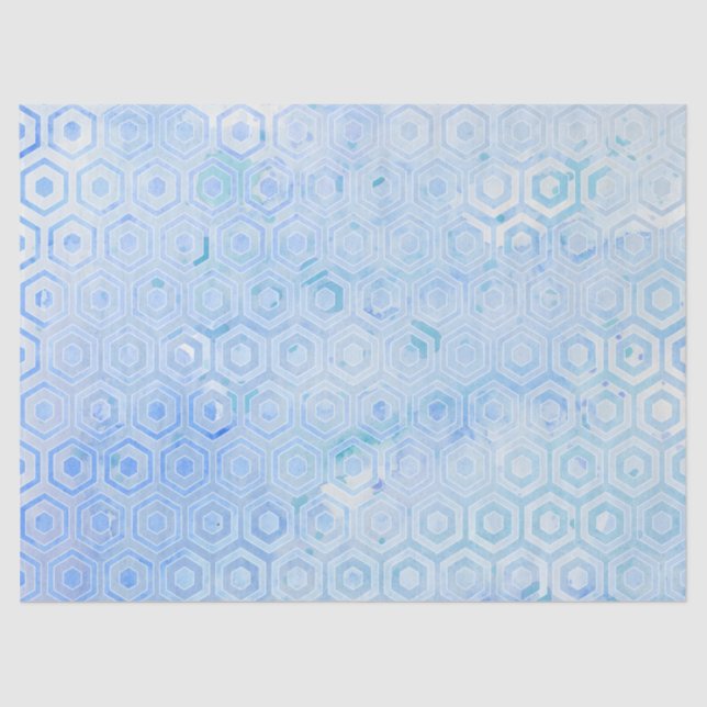 Modern Blue Hexagon Honeycomb Watercolor Pattern Tissue Paper (Front)