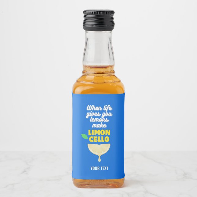 Modern Blue Homemade Lemons Party Limoncello  Liquor Bottle Label (Front)