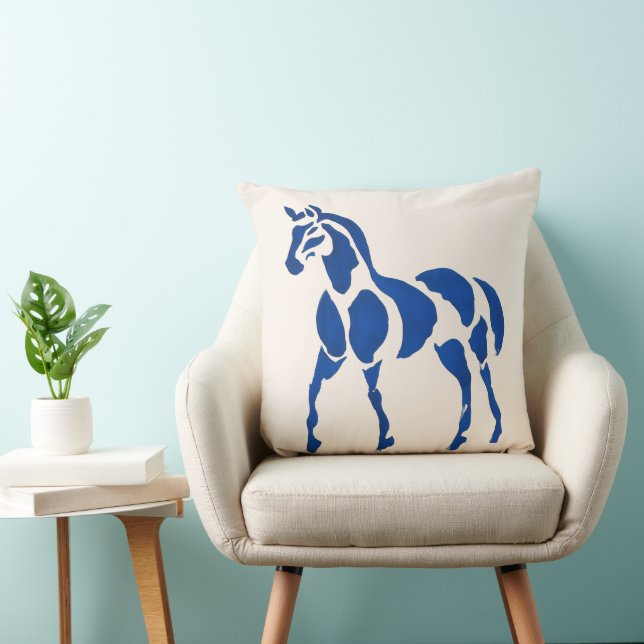 Modern Blue Horse Equestrian Home Decor Throw Pillow (Chair)