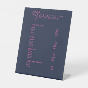 Modern Blue Hot Pink Salon Price List Service Menu Pedestal Sign