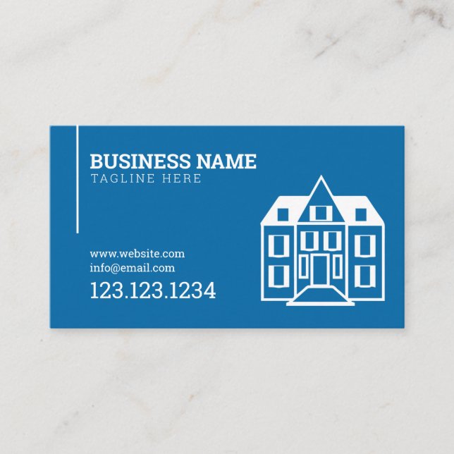 Modern Blue House Building Construction Company Business Card (Front)