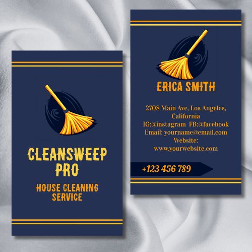 Modern Blue House Cleaning Services Logo Business Card