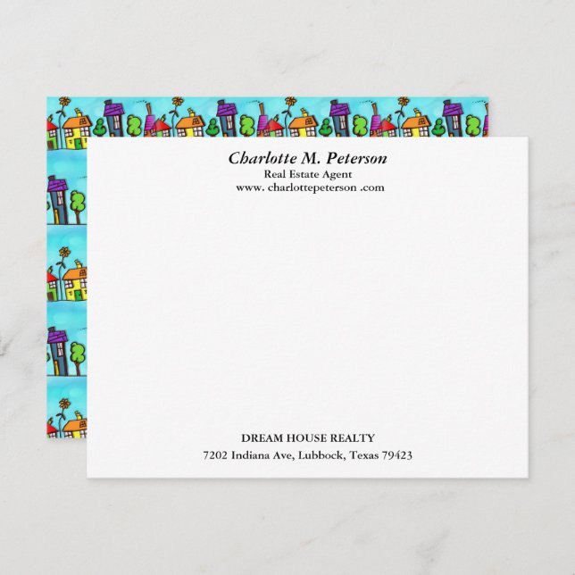 Modern Blue House Real Estate Agent  Note Card (Front/Back)