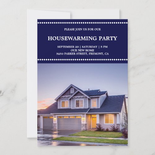 Modern Blue Housewarming Party Photo Invitation