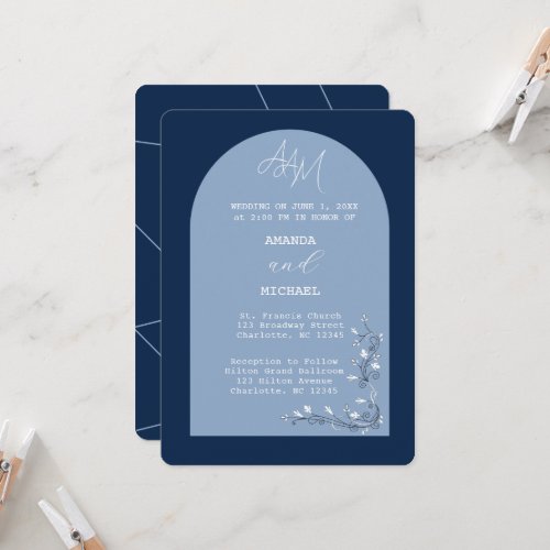 Modern Blue Hues Arch Wedding Invitation