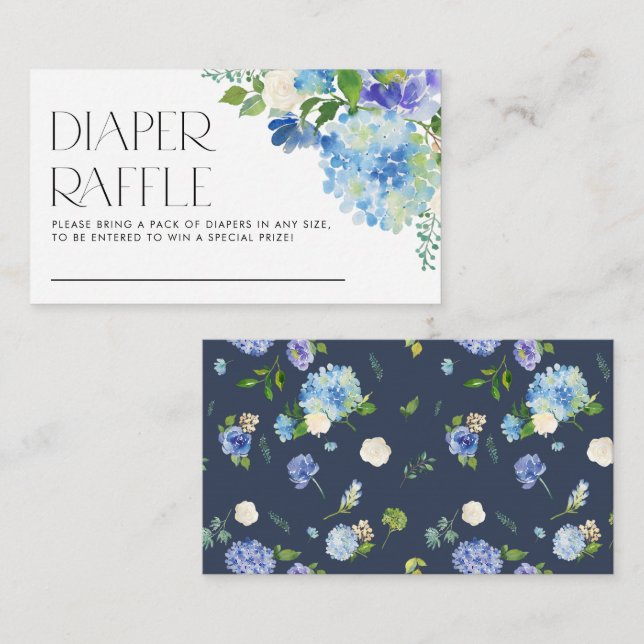 Modern Blue Hydrangea Baby Shower Diaper Raffle Enclosure Card (Front/Back)