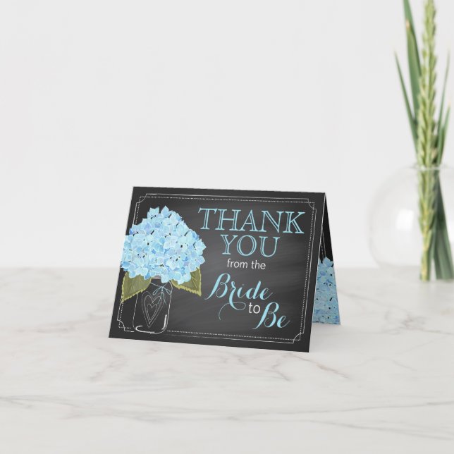 Modern Blue Hydrangea Chalkboard Thank You (Front)