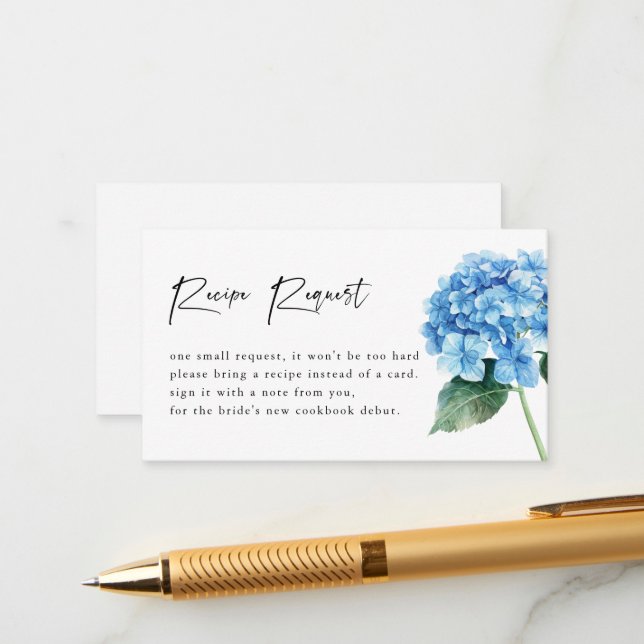 Modern Blue Hydrangea Floral Bridal Shower Enclosure Card (Front/Back In Situ)
