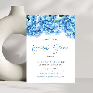 Modern Blue Hydrangea Floral Bridal Shower Invitation