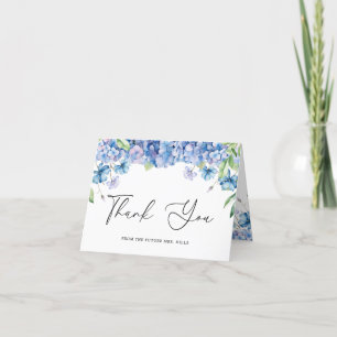 Modern Blue Hydrangea Floral Bridal Shower Letterpress Thank You Card
