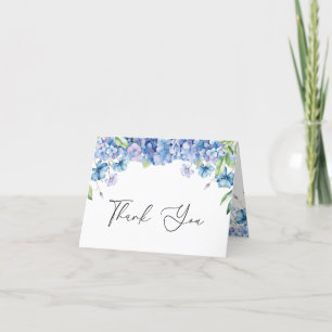 Modern Blue Hydrangea Floral Bridal Shower Letterpress Thank You Card
