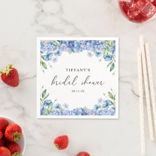 Modern Blue Hydrangea Floral Bridal Shower Napkins