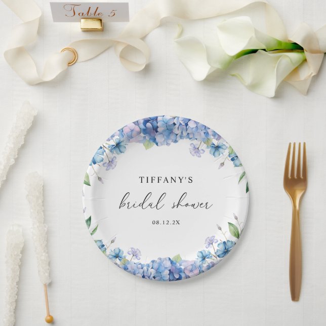 Modern Blue Hydrangea Floral Bridal Shower Paper Plates (Wedding)