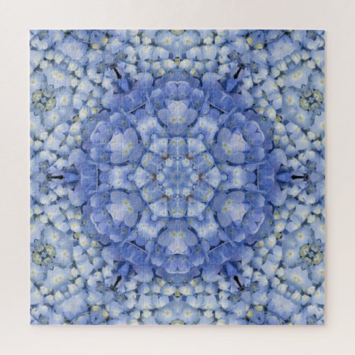 Modern Blue Hydrangea Floral Kaleidoscope Jigsaw Puzzle