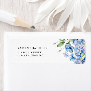 Modern Blue Hydrangea Floral Return Address Label