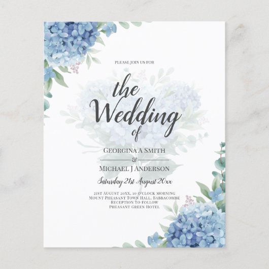 Modern Blue Hydrangea Floral Wedding Invitation (Front)